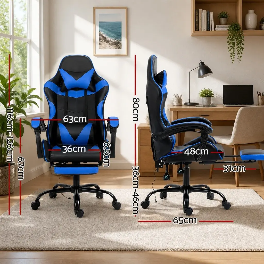 Massage Chair for Gaming Office with Footrest Ergonomic Blue