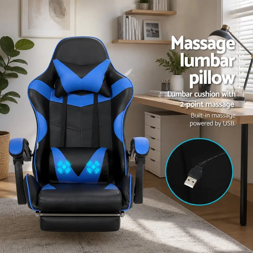 Massage Chair for Gaming Office with Footrest Ergonomic Blue