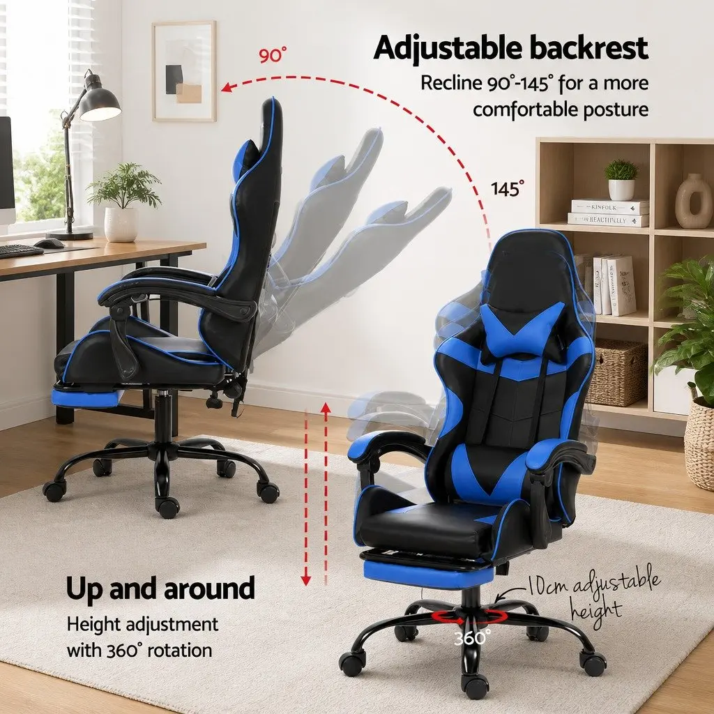 Massage Chair for Gaming Office with Footrest Ergonomic Blue