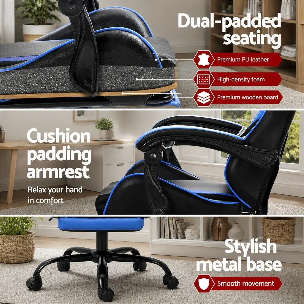 Massage Chair for Gaming Office with Footrest Ergonomic Blue