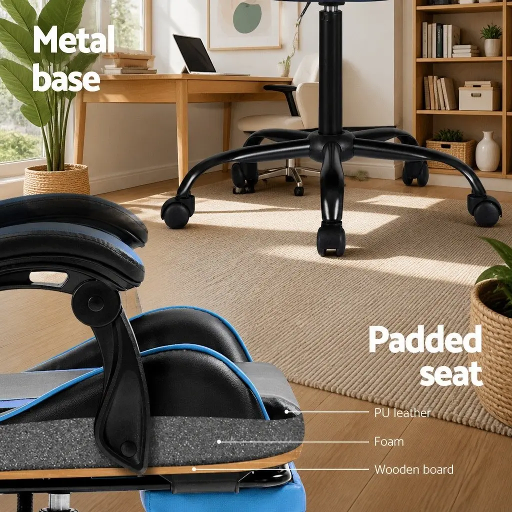 Massage Gaming Office Chair for Gaming and Office Use Cyan Blue Ergonomic Reclining Seat with Footrest