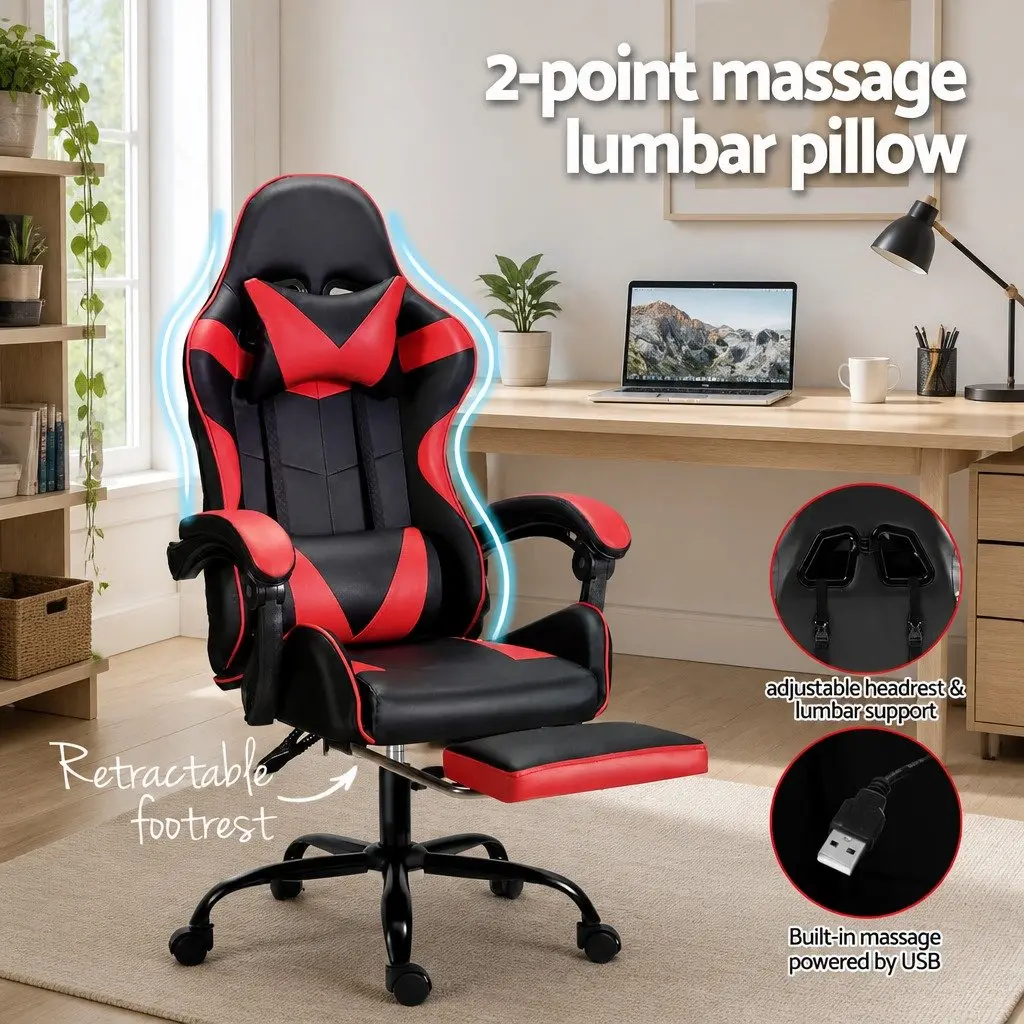 Massage Gaming Office Chair for Office or Gaming Red Black Ergonomic Reclining
