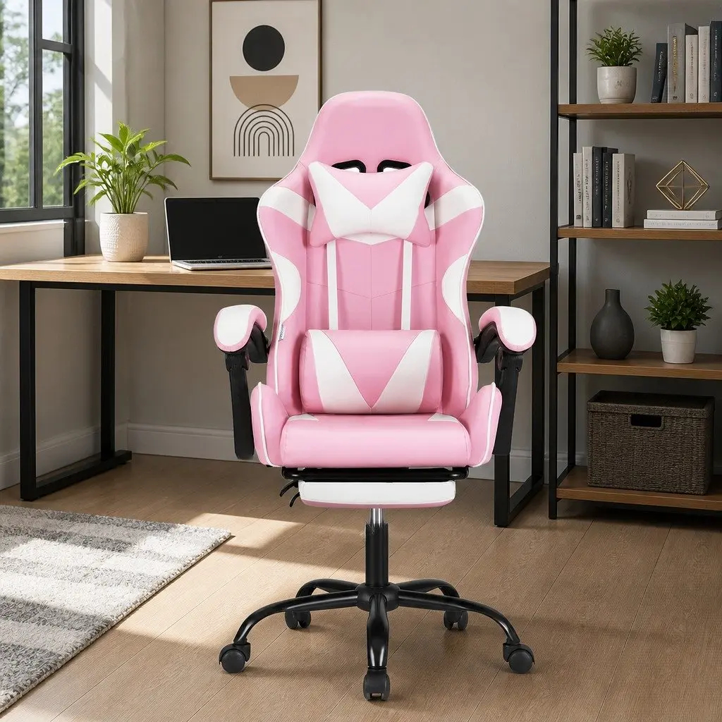 Massage Gaming Office Chair for Office or Gaming with Footrest and 2 Point Vibration Lumbar Support
