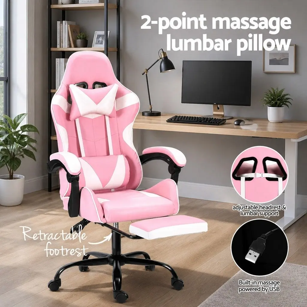 Massage Gaming Office Chair for Office or Gaming with Footrest and 2 Point Vibration Lumbar Support
