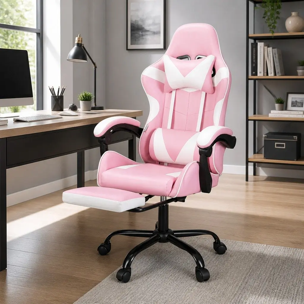 Massage Gaming Office Chair for Office or Gaming with Footrest and 2 Point Vibration Lumbar Support