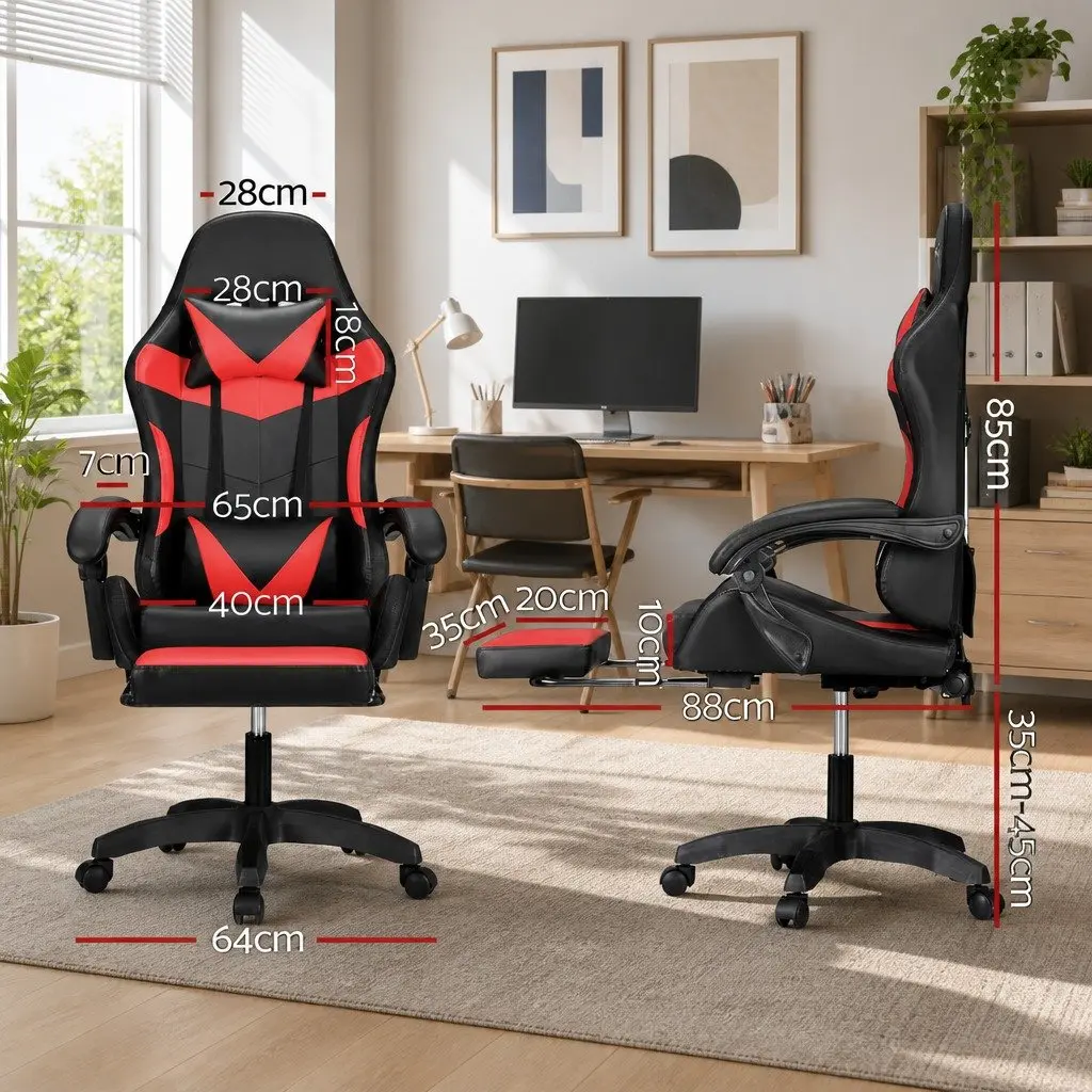 Massage Gaming Office Chair for Work and Relaxation with 6 Point Vibration and 7 LED Footrest Red Black