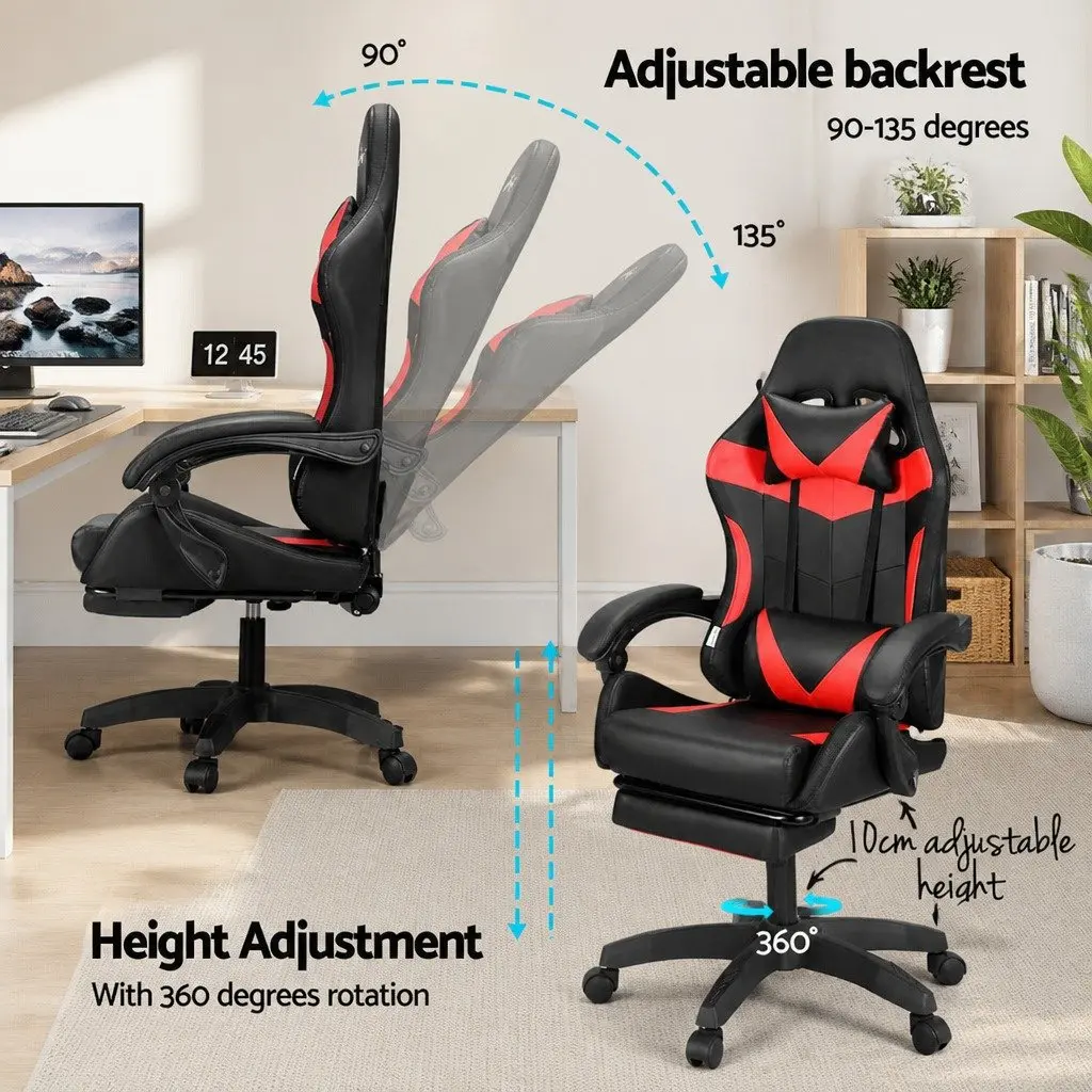 Massage Gaming Office Chair for Work and Relaxation with 6 Point Vibration and 7 LED Footrest Red Black