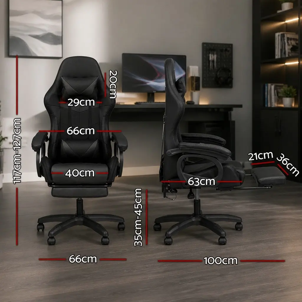 Gaming Office Chair for Computer Work with RGB LED Massage Footrest Black