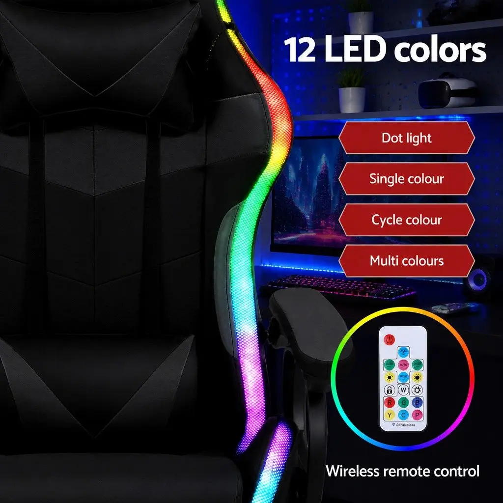 Gaming Office Chair for Computer Work with RGB LED Massage Footrest Black
