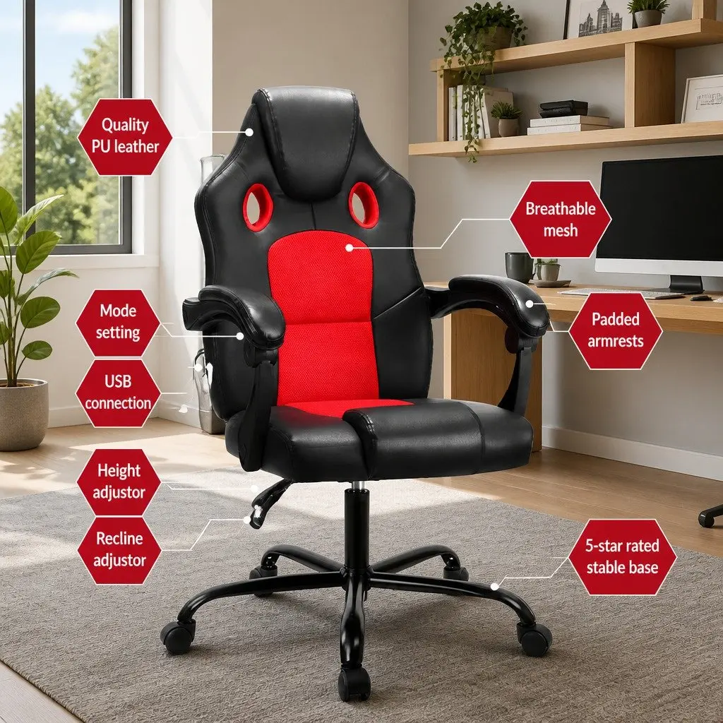 Massage Gaming Office Chair for Gaming or Office High Back PU Leather