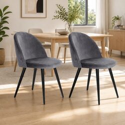 Set of 2 Dining Chairs with Velvet Seats and Iron Legs