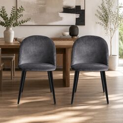Dining Chairs Set of 4: Black Velvet, Iron Legs, 48cm W x 49cm D