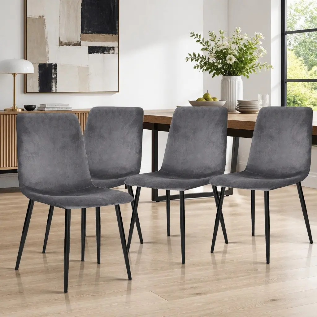 Grey Velvet Dining Chairs Set of 4