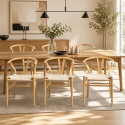 Set of 6 Dining Chairs - Rubber Wood & Paper Rope