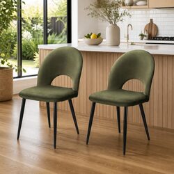 Dining Chairs Set of 2: Green Velvet and Plywood