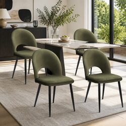 Set of 4 Dining Chairs with Velvet Upholstery and Metal Legs
