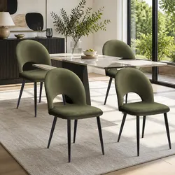 Set of 4 Dining Chairs with Velvet Upholstery and Metal Legs
