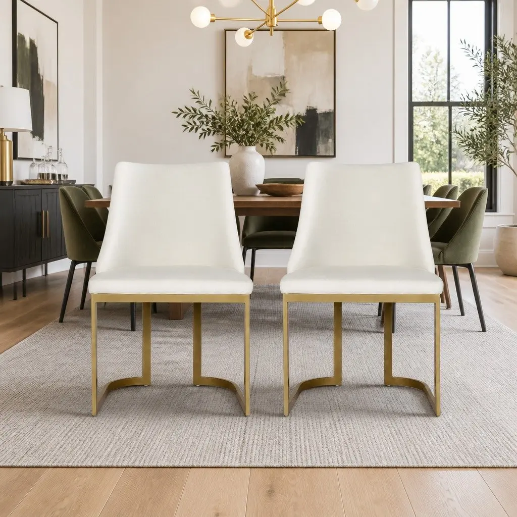 Dining Chairs Set of 2 in Beige Fabric