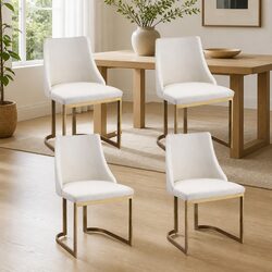 Linen Fabric Padded Dining Chairs Set of 4 with Specs