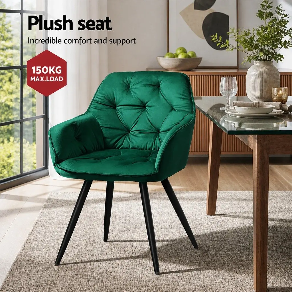 Dining Chairs Set of 2 Velvet Tufted Armchair Green Bucket Seat