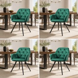 Dining Chairs Set of 4: Green Velvet, Steel Legs, 60cm Width