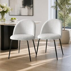 Dimensions: 2-Pack White Sherpa Upholstered Dining Chairs