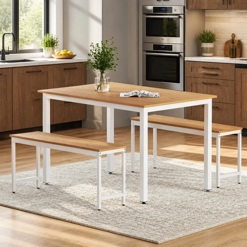 Dining Table and Chairs Set 3PCS Metal Legs Kitchen Furniture Rectangle Desk