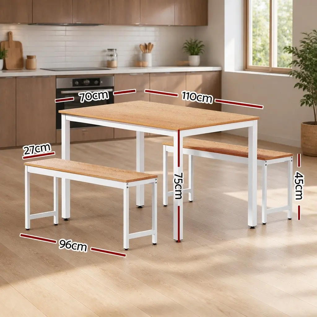 Dining Table and Chairs Set 3PCS Metal Legs Kitchen Furniture Rectangle Desk