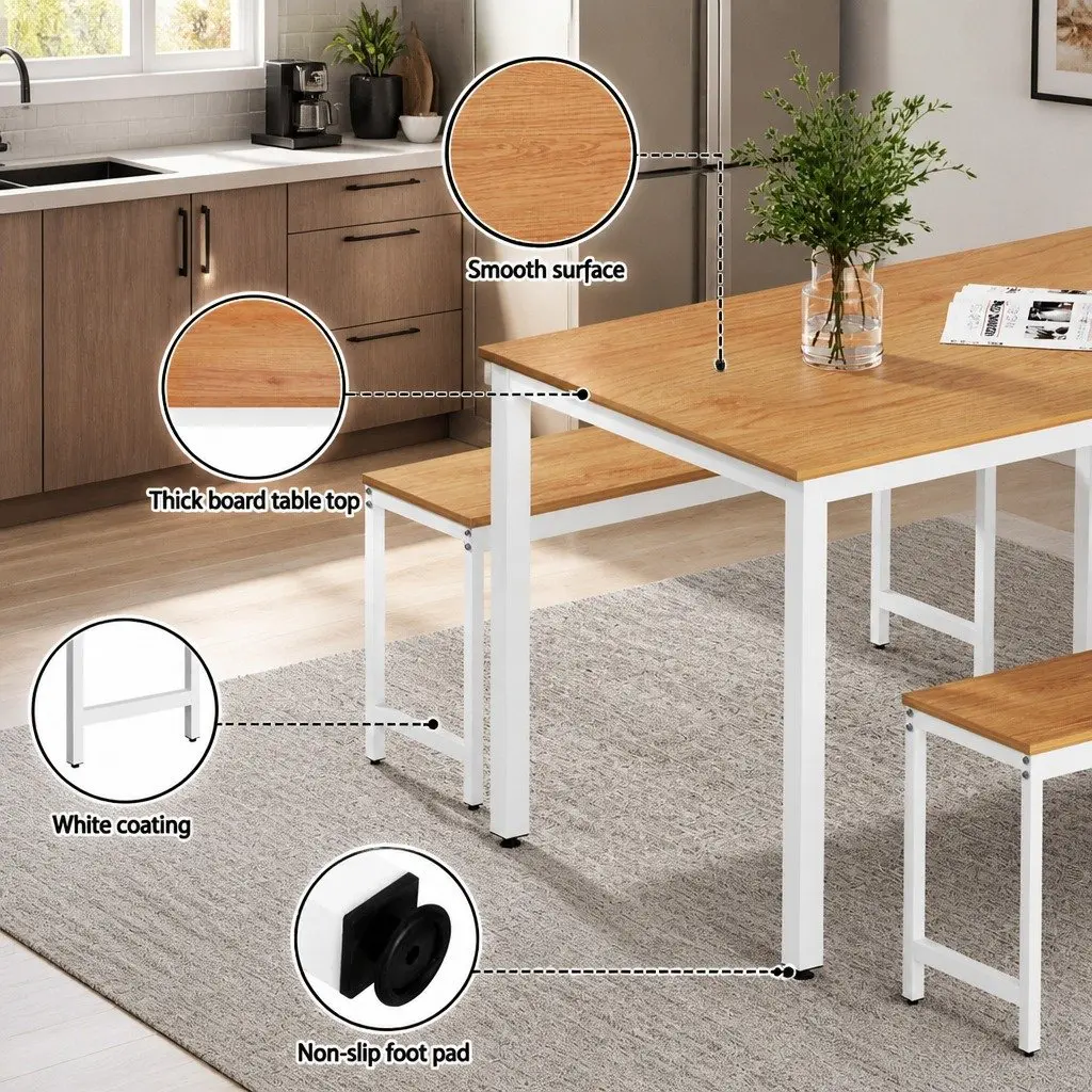 Dining Table and Chairs Set 3PCS Metal Legs Kitchen Furniture Rectangle Desk