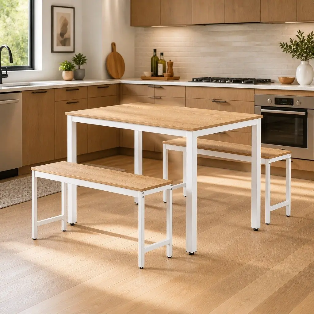 Dining Table and Chairs Set 3PCS Metal Legs Kitchen Furniture Rectangle Desk