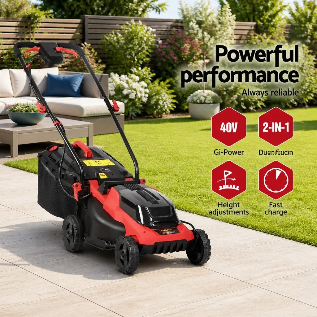 Cordless Lawn Mower Electric Lawnmower 34cm Cutting Width Lightweight Garden