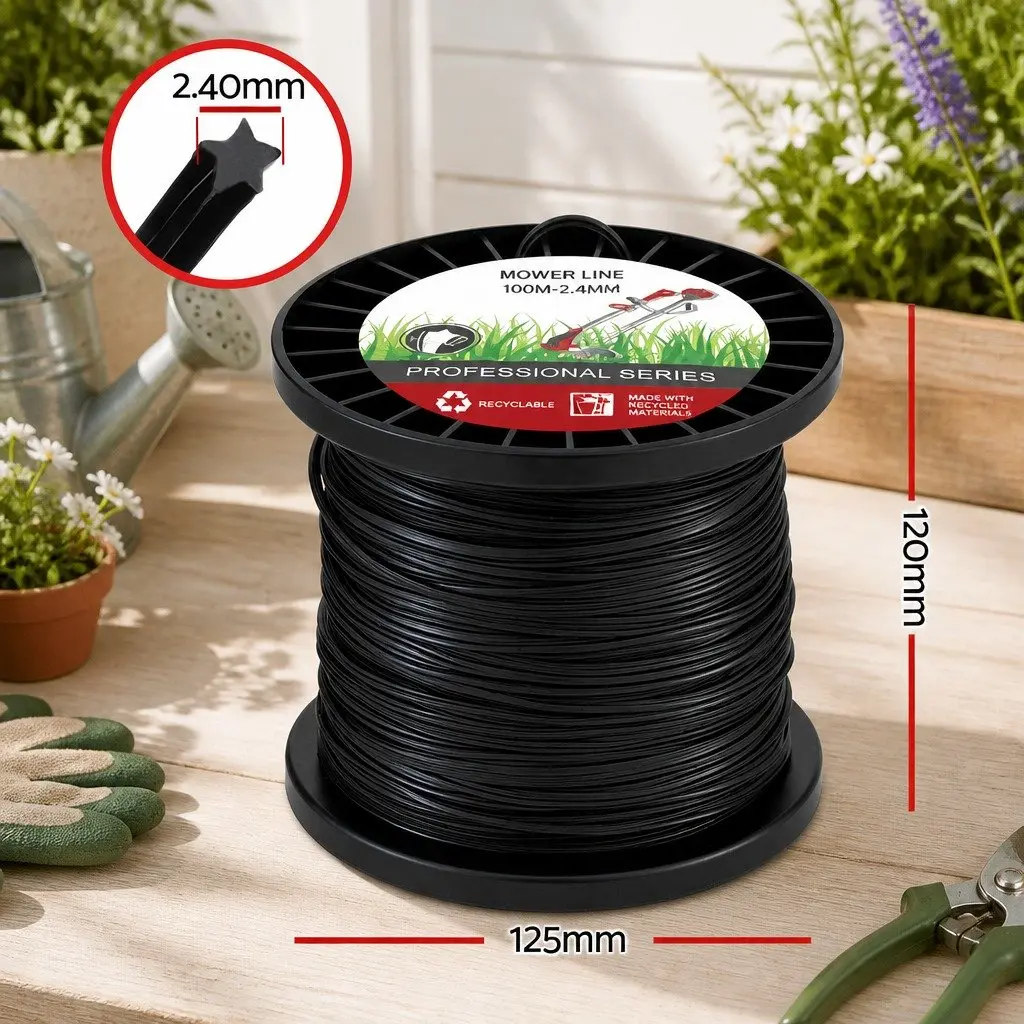100M Whipper Snipper Trimmer Line 2.4mm Star Nylon String Cord Black