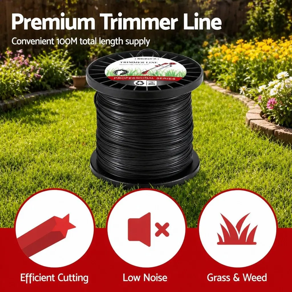 100M Whipper Snipper Trimmer Line 2.4mm Star Nylon String Cord Black