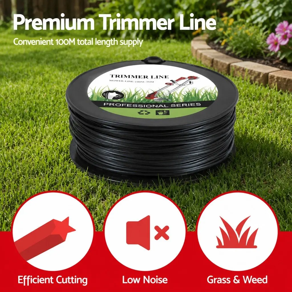100M Long Trimmer Line 3.0mm PA6 Nylon String Black