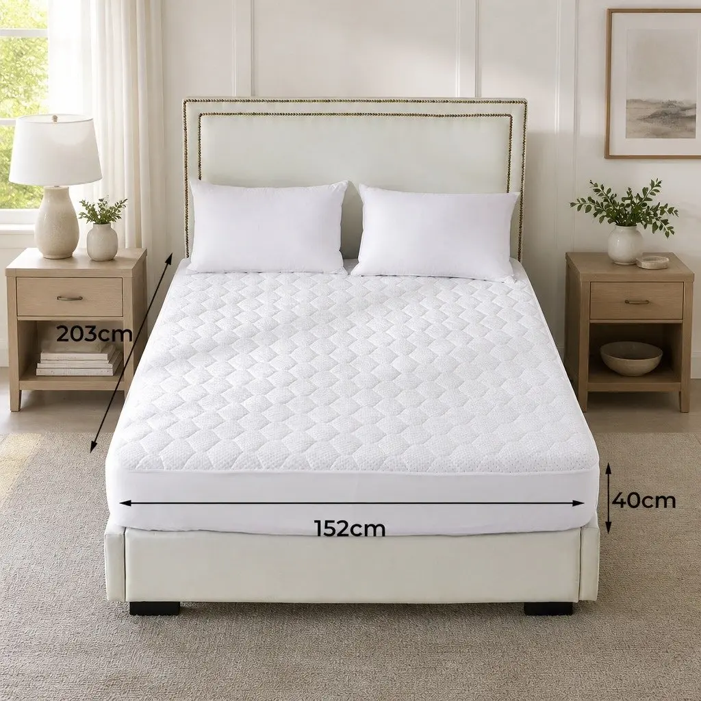 Quilted Mattress Protector Elastic Fitted Bamboo Fibre Waterproof Queen Size
