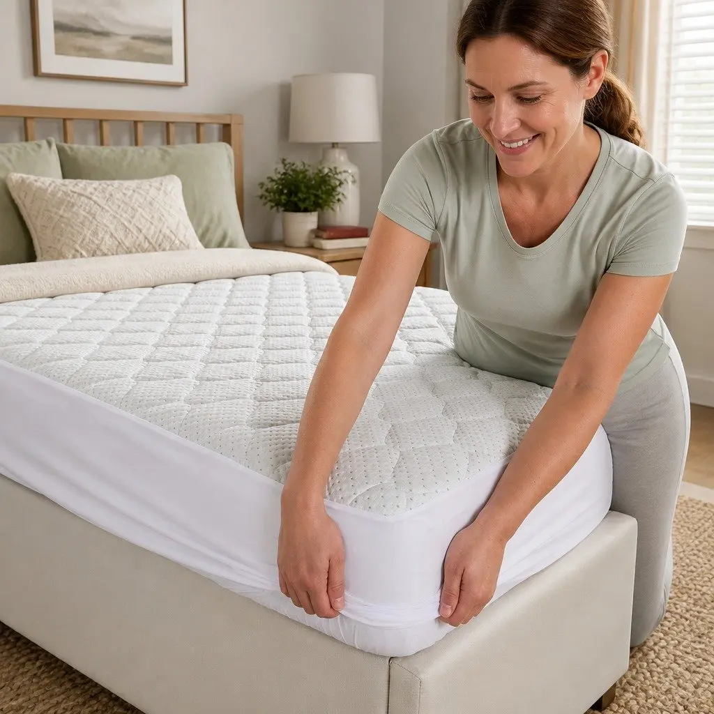 Quilted Mattress Protector Elastic Fitted Bamboo Fibre Waterproof Queen Size
