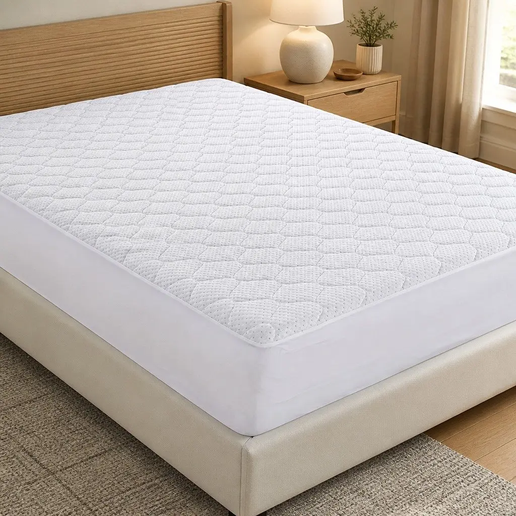 Quilted Mattress Protector Elastic Fitted Bamboo Fibre Waterproof Queen Size