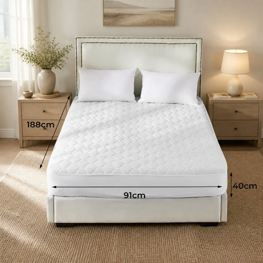 Single Mattress Protector Topper Bamboo Fibre Waterproof Fitted Quilted