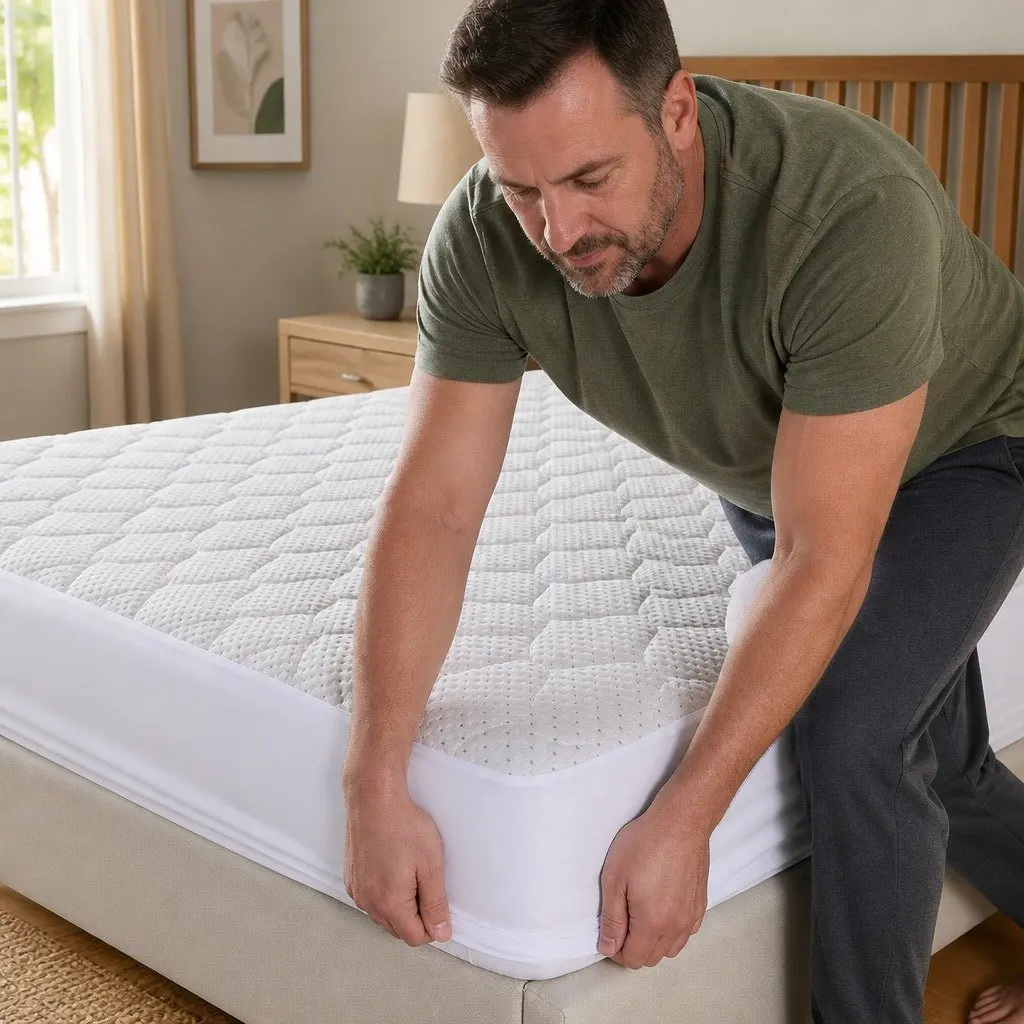 Single Mattress Protector Topper Bamboo Fibre Waterproof Fitted Quilted