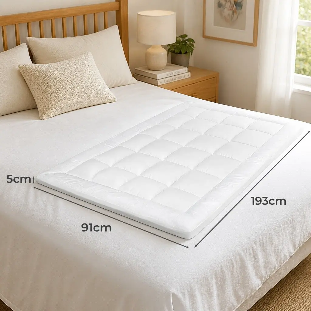 Single Mattress Topper Pillowtop 5cm Extra Thick Fitted Skirt Protector Cover