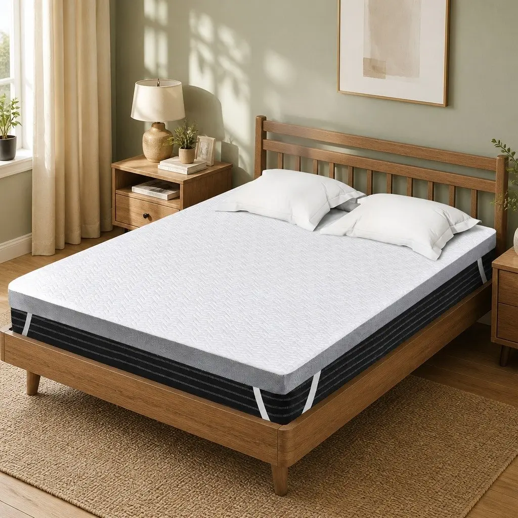 Memory Foam Mattress Topper Double Size Dual Layer Anti-Slip Removable Washable