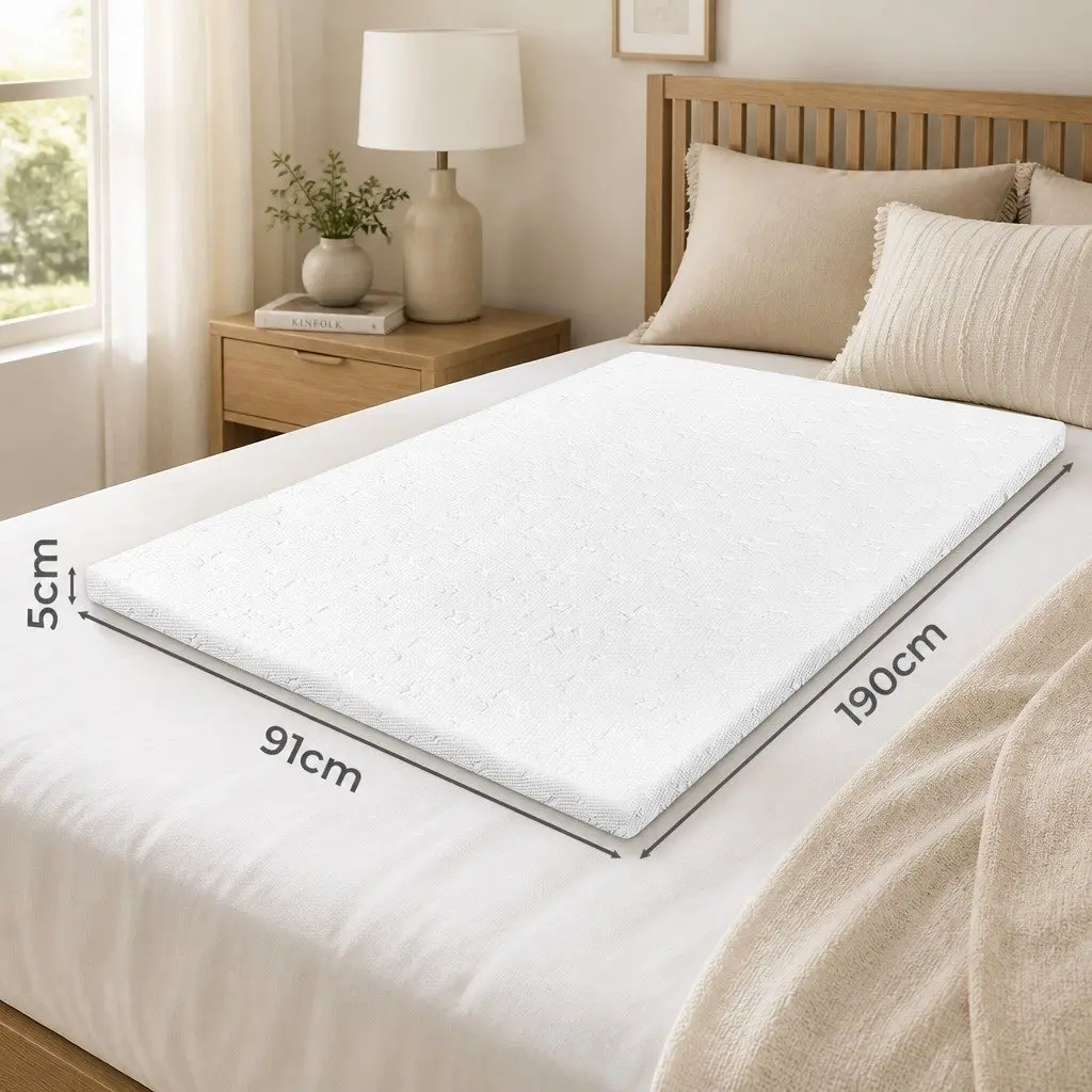 Memory Foam Mattress Topper Single Dual-Layer Cooling Gel Bamboo Charcoal 190cm L x 91cm W x 5cm H
