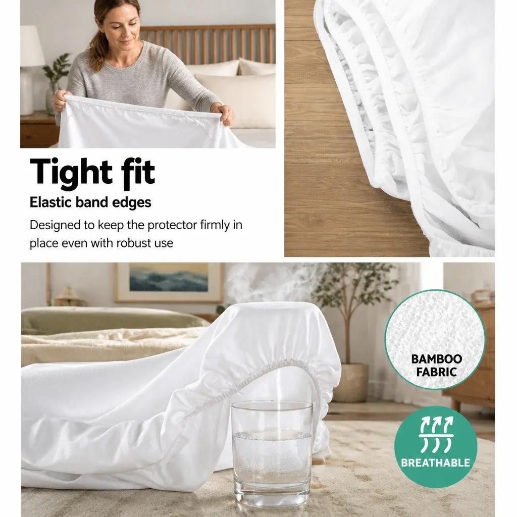 Waterproof Mattress Protector King Size Bamboo Fabric Dust Mite Bacteria
