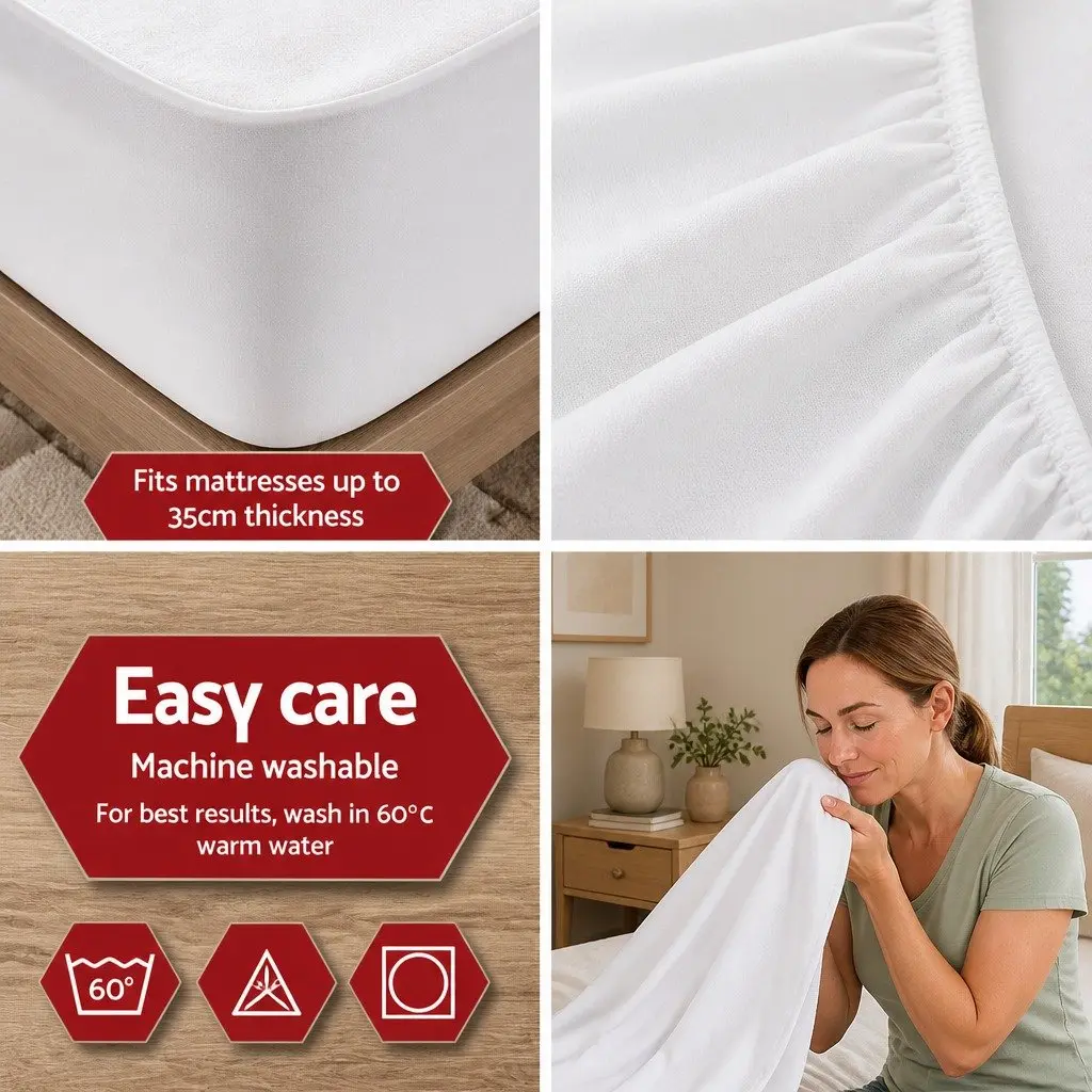 Queen Mattress Protector Bamboo Fabric Water-Resistant Dust Mite Bacteria Guard