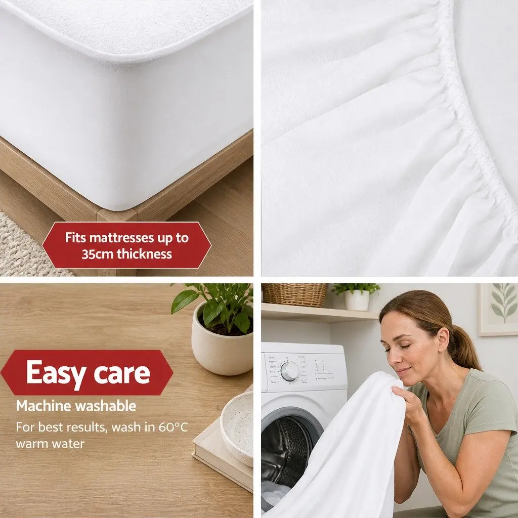 Single Mattress Protector Bamboo Fabric Waterproof Fitted Deep Mattress Cover