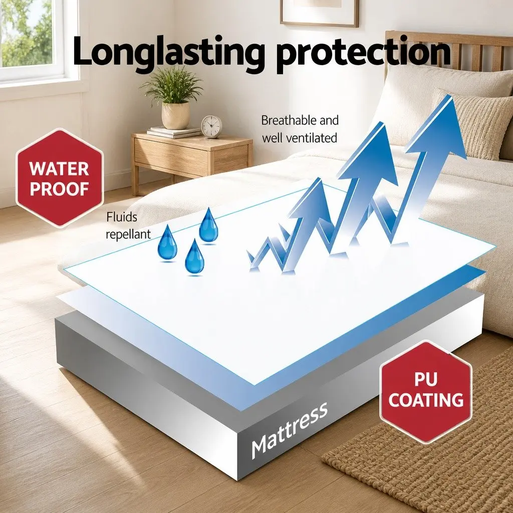 Single Mattress Protector Bamboo Fabric Waterproof Fitted Deep Mattress Cover