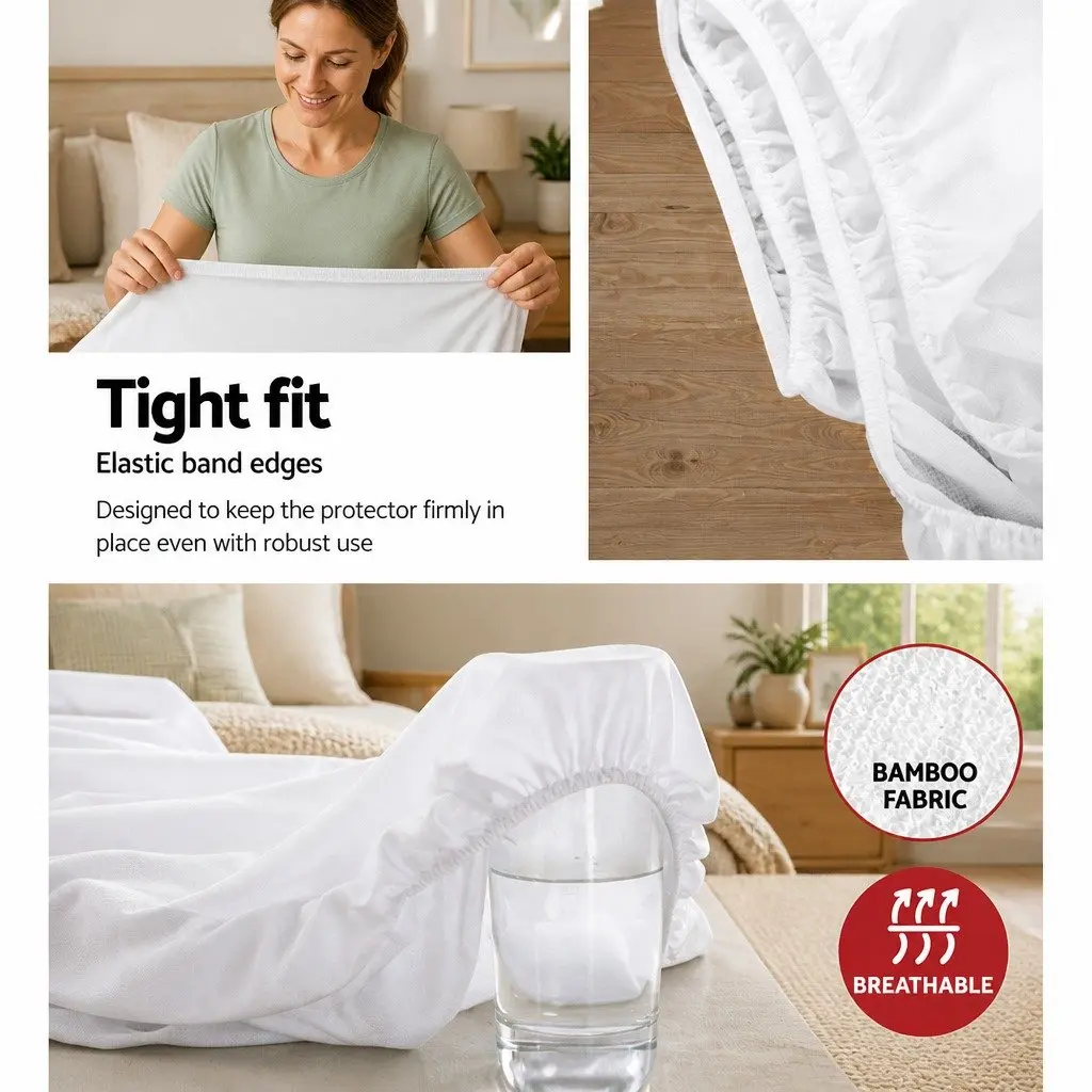 Single Mattress Protector Bamboo Fabric Waterproof Fitted Deep Mattress Cover