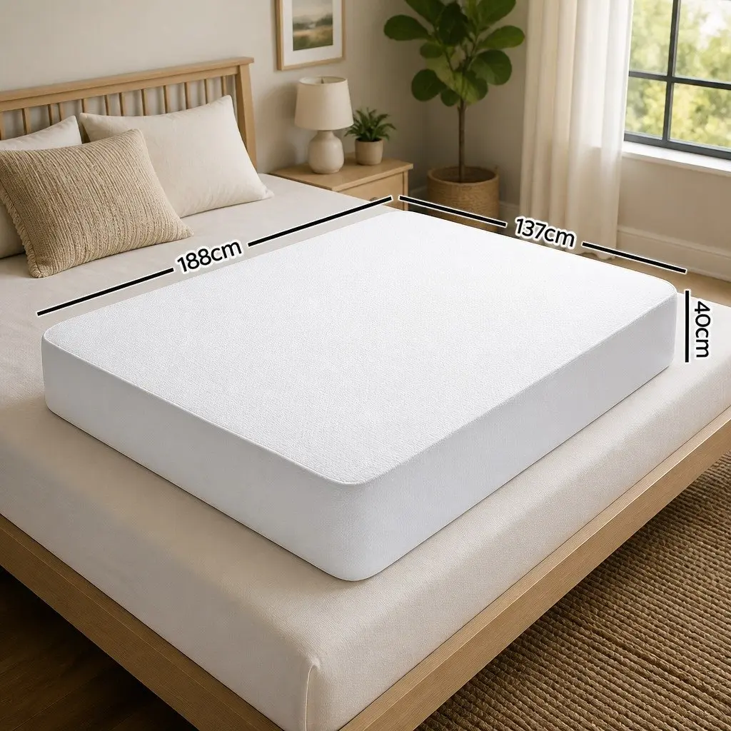 Bamboo Double Mattress Protector Waterproof Fitted Bed Cover White