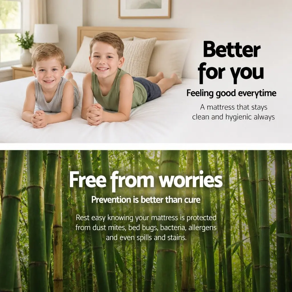 Bamboo Double Mattress Protector Waterproof Fitted Bed Cover White
