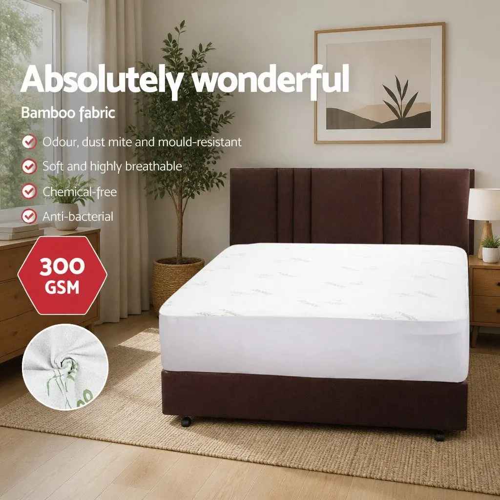 Bamboo Double Mattress Protector Waterproof Fitted Bed Cover White